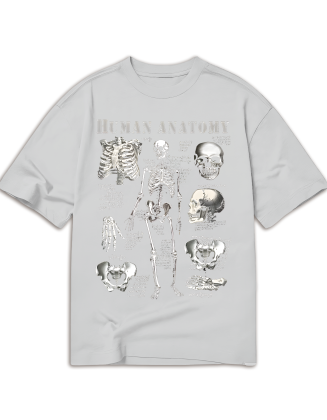 Goth Round Neck T-Shirt With Skeleton Skull Print, School
