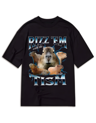 Rizz Em With The Tism Capybara Funny T-Shirt, Men's Stylish Cotton T-Shirt  Comfortable And Perfect For Everyday Casual Wear