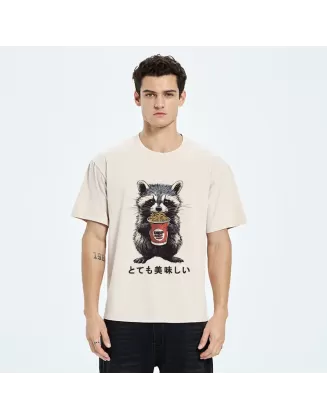 Cute Raccoon Eating Ramen Japanese Washed T-Shirt