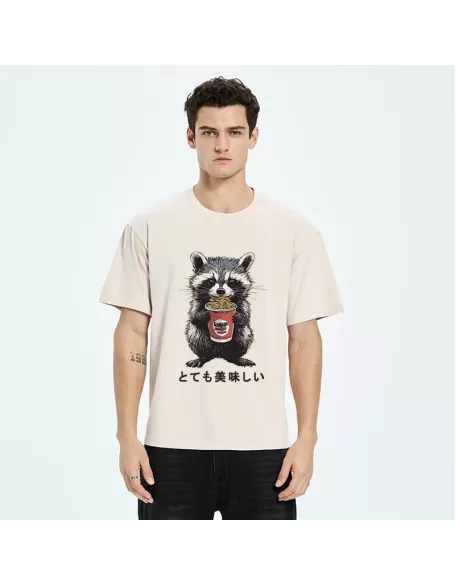 Cute Raccoon Eating Ramen Japanese Washed T-Shirt