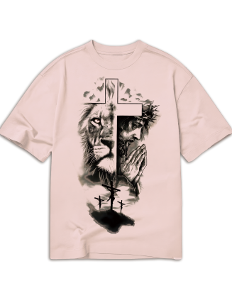 Men's Summer Cross & Lion Print Round Neck Short Sleeve Casual T-Shirt