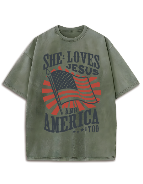 FREE Loves Jesus and America Too Tee Washed T-Shirt
