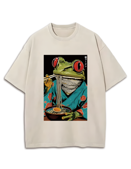 Frog Monster Eating Ramen Washed T-Shirt