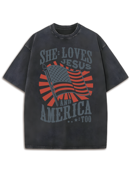 FREE Loves Jesus and America Too Tee Washed T-Shirt