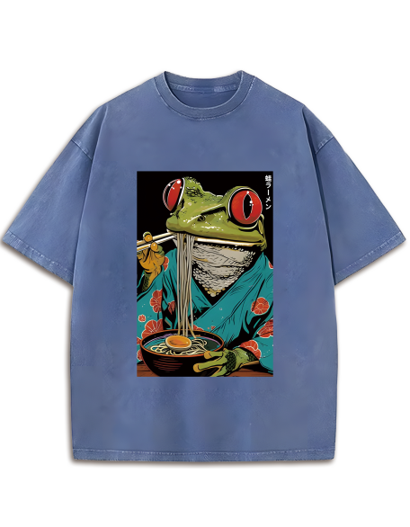 Frog Monster Eating Ramen Washed T-Shirt