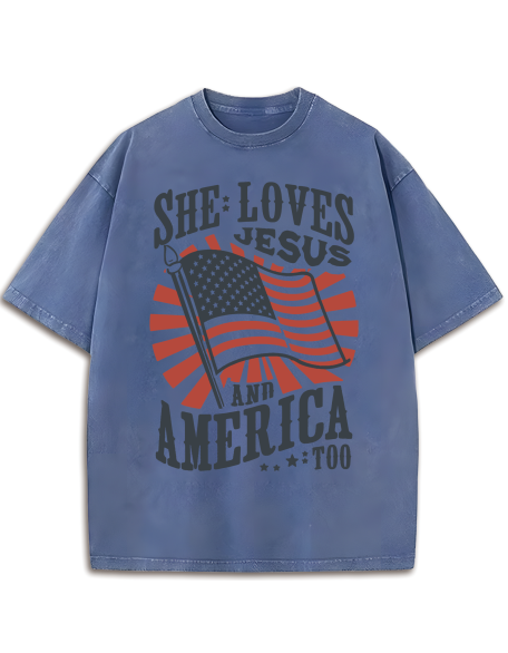 FREE Loves Jesus and America Too Tee Washed T-Shirt