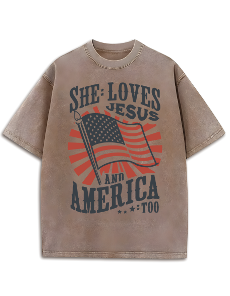 FREE Loves Jesus and America Too Tee Washed T-Shirt