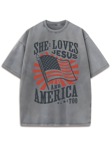 FREE Loves Jesus and America Too Tee Washed T-Shirt