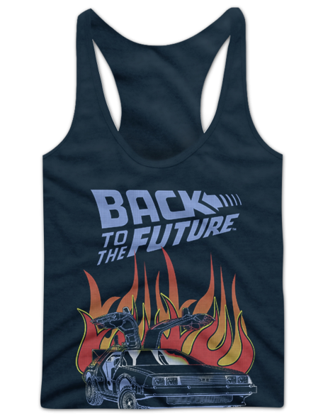Ladies DeLorean Flames Back To The Future Racerback Tank Top