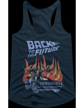 Ladies DeLorean Flames Back To The Future Racerback Tank Top