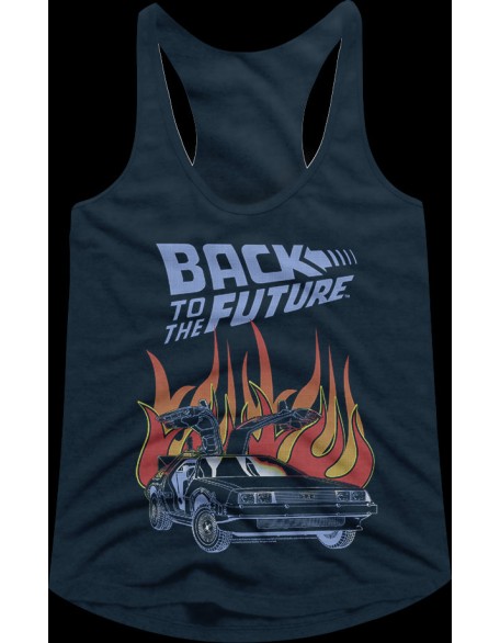 Ladies DeLorean Flames Back To The Future Racerback Tank Top