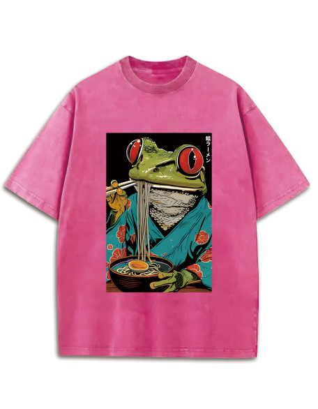 Frog Monster Eating Ramen Washed T-Shirt