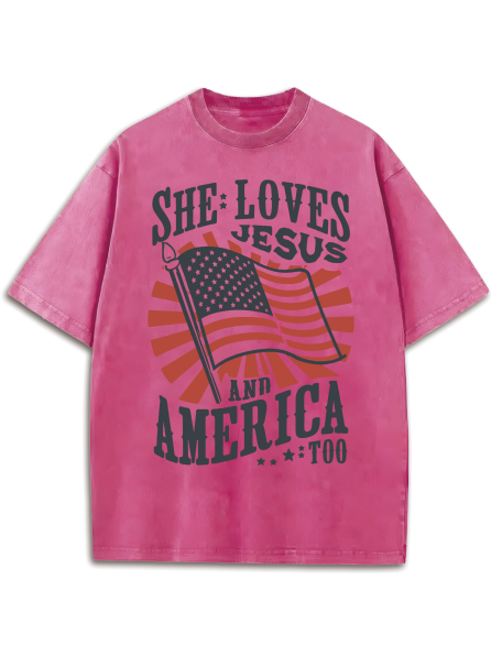 FREE Loves Jesus and America Too Tee Washed T-Shirt