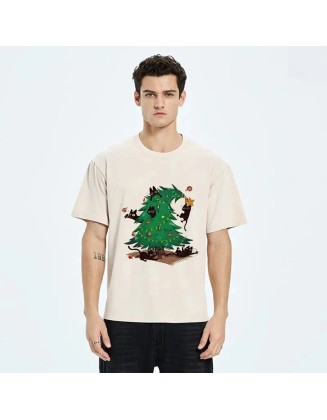 Cat Hiding In The Christmas Tree Washed T-Shirt