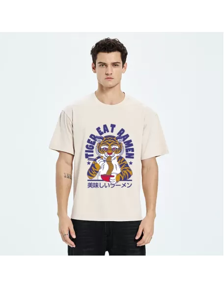 Funny Tiger Eating Ramen Washed T-Shirt