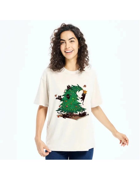 Cat Hiding In The Christmas Tree Washed T-Shirt