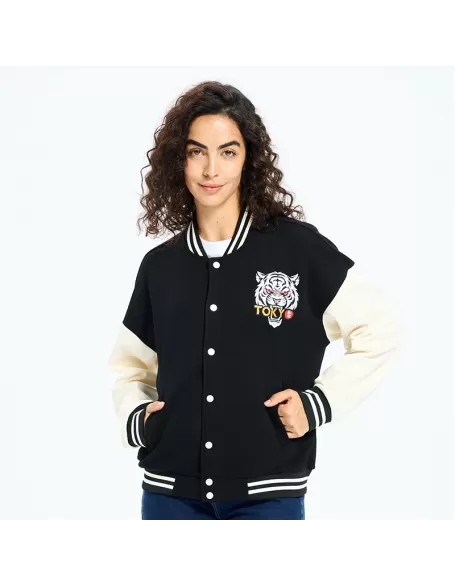 Chinese Spirit Cat Embroidery Varsity Jacket