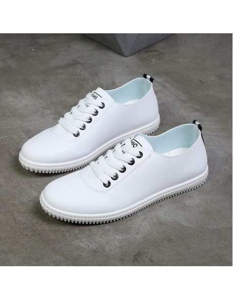 Women Lace Up Round Toe White Vulcanized Sneakers Shoes