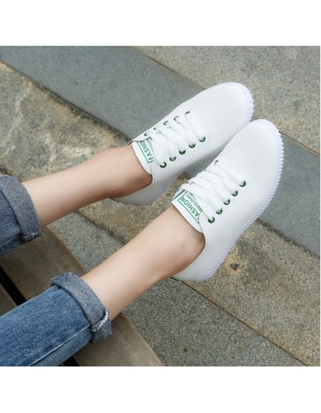 Women Lace Up Round Toe White Vulcanized Sneakers Shoes