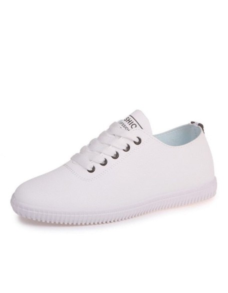 Women Lace Up Round Toe White Vulcanized Sneakers Shoes