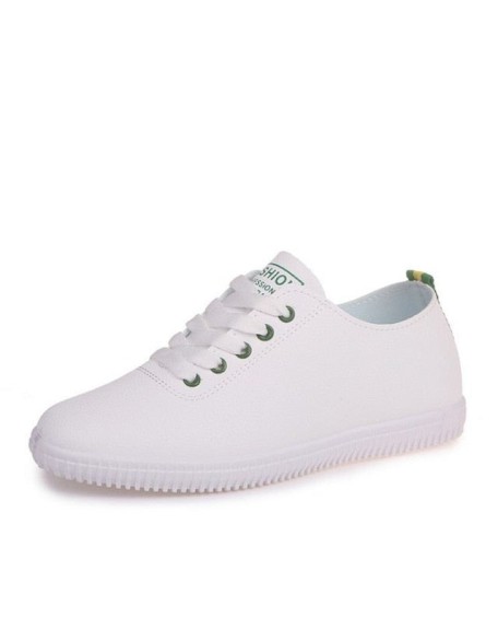Women Lace Up Round Toe White Vulcanized Sneakers Shoes