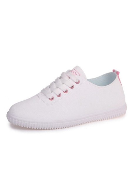 Women Lace Up Round Toe White Vulcanized Sneakers Shoes