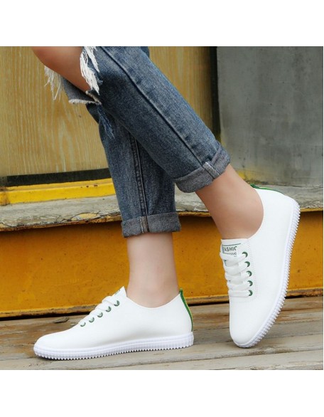 Women Lace Up Round Toe White Vulcanized Sneakers Shoes