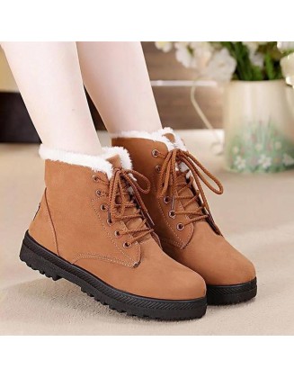 Snow boots square heels flock ankle boots lace-up winter shoes