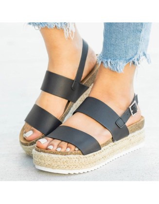 New Platform Wedges Leather Chunky Heels  Sandals