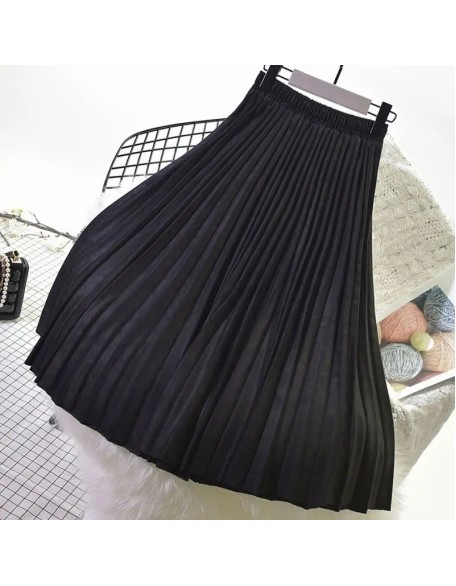 Women's Elegant Suede Pleated Midi Skirt