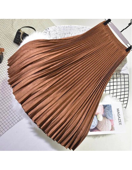Women's Elegant Suede Pleated Midi Skirt