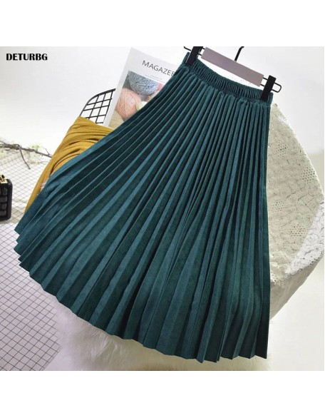 Women's Elegant Suede Pleated Midi Skirt