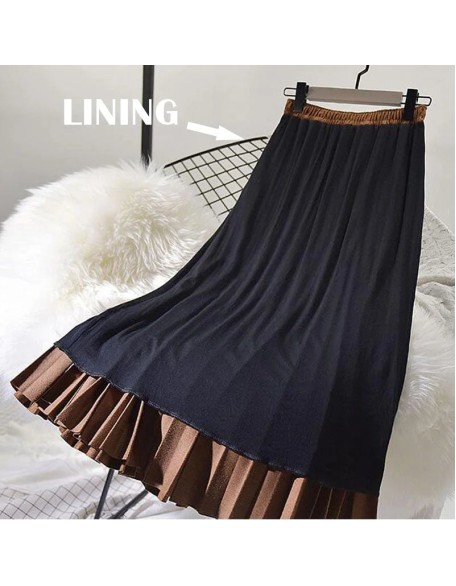 Women's Elegant Suede Pleated Midi Skirt