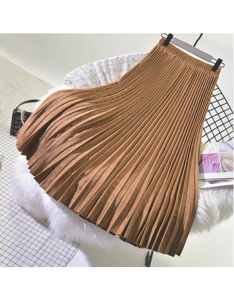 Women's Elegant Suede Pleated Midi Skirt