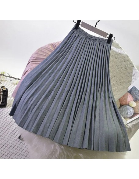 Women's Elegant Suede Pleated Midi Skirt