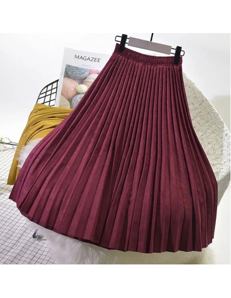 Women's Elegant Suede Pleated Midi Skirt