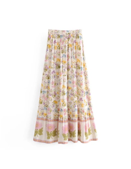 Vintage Chic Multi Floral Print Beach Bohemian Maxi Skirts
