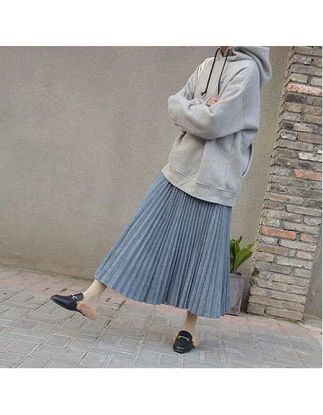 Women's Elegant Suede Pleated Midi Skirt