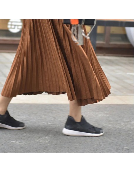 Women's Elegant Suede Pleated Midi Skirt