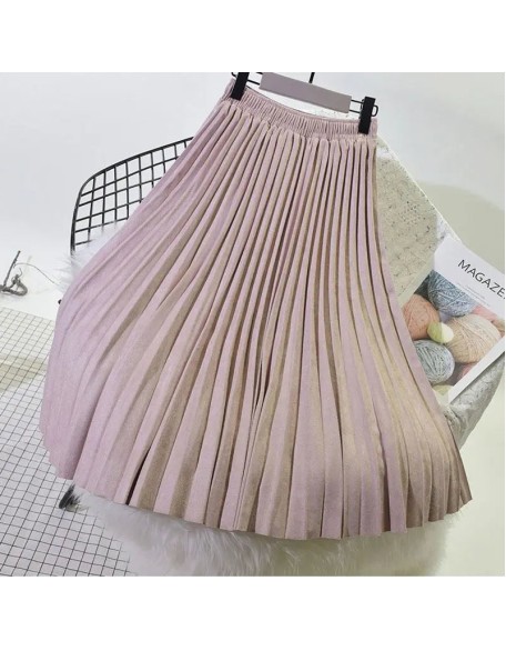 Women's Elegant Suede Pleated Midi Skirt