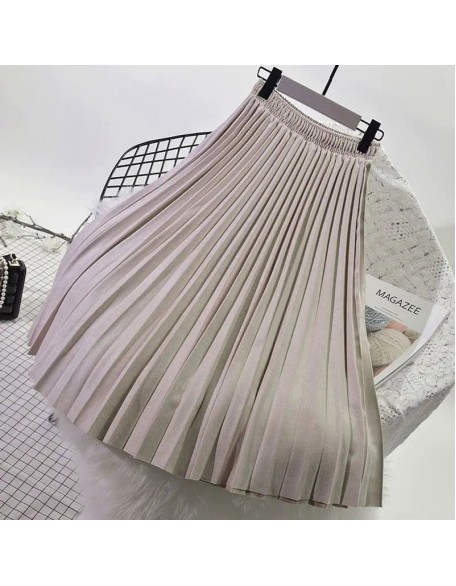 Women's Elegant Suede Pleated Midi Skirt