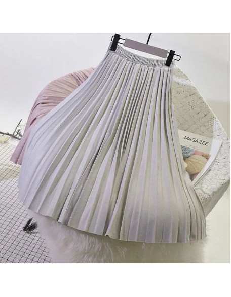 Women's Elegant Suede Pleated Midi Skirt
