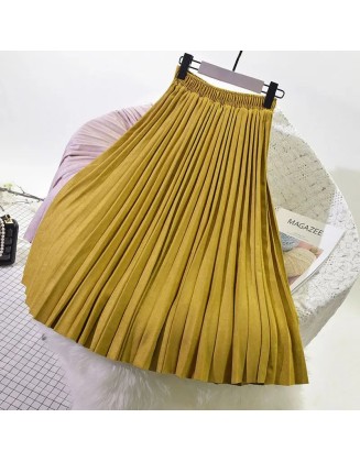 Women's Elegant Suede Pleated Midi Skirt
