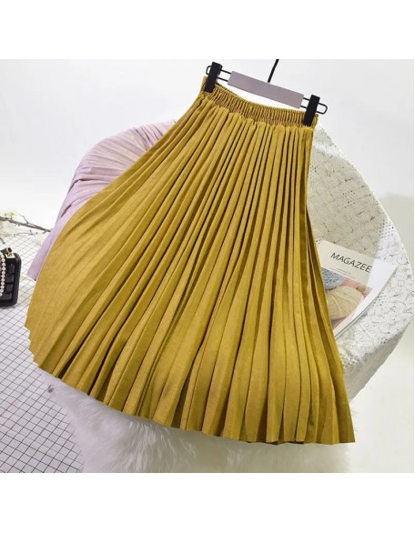 Women's Elegant Suede Pleated Midi Skirt