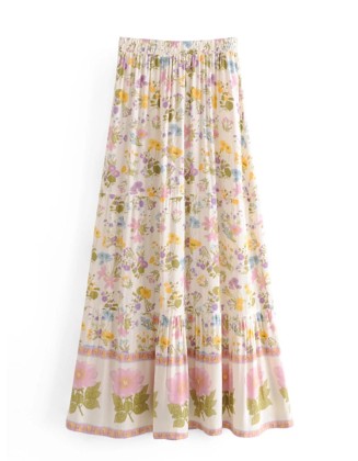 Vintage Chic Multi Floral Print Beach Bohemian Maxi Skirts