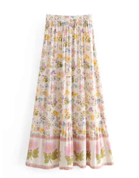 Vintage Chic Multi Floral Print Beach Bohemian Maxi Skirts