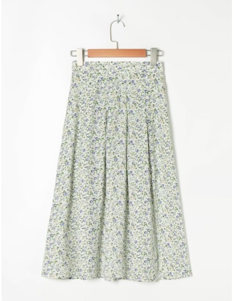 A-line Floral Print Long High Waist Pleated Slit Skirts