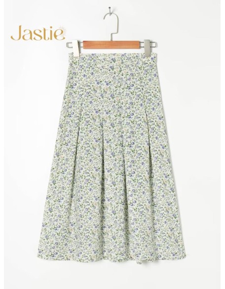 A-line Floral Print Long High Waist Pleated Slit Skirts