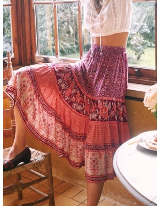 Vintage Chic Fashion Floral Print Beach Bohemian Skirts