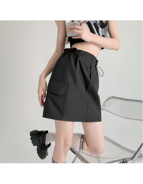 Vintage Drawstring A-line Casual High Waist Mini Skirt